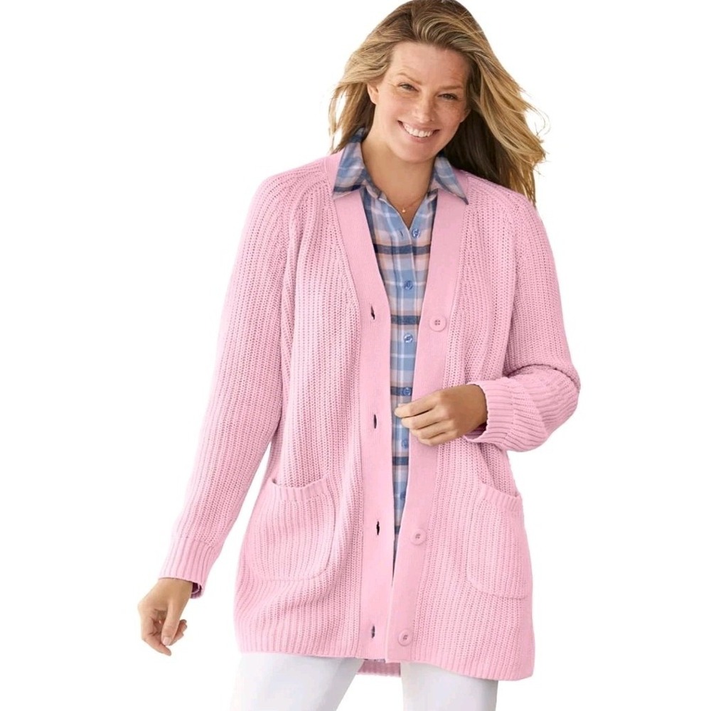Woman Within Plus 42/44 Shaker Button Cardigan Sweater 6X  Quiet Luxury